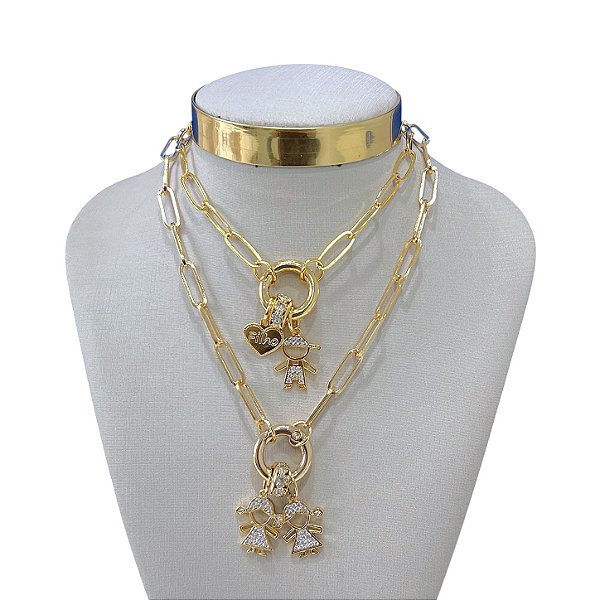 Colar Folheado Ouro 18k Filho Correntaria Mandala Cravejada