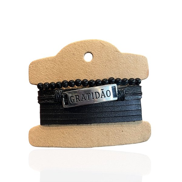 Pulseiras Masculina Couro Bijuteria Gratidão