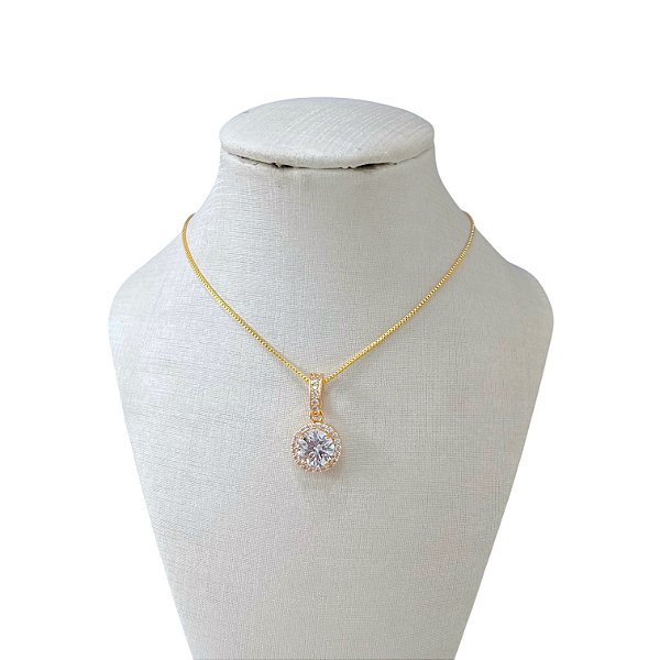 Colar Folheado Ouro 18k e Prata 925 Ponto de Luz Cravejado