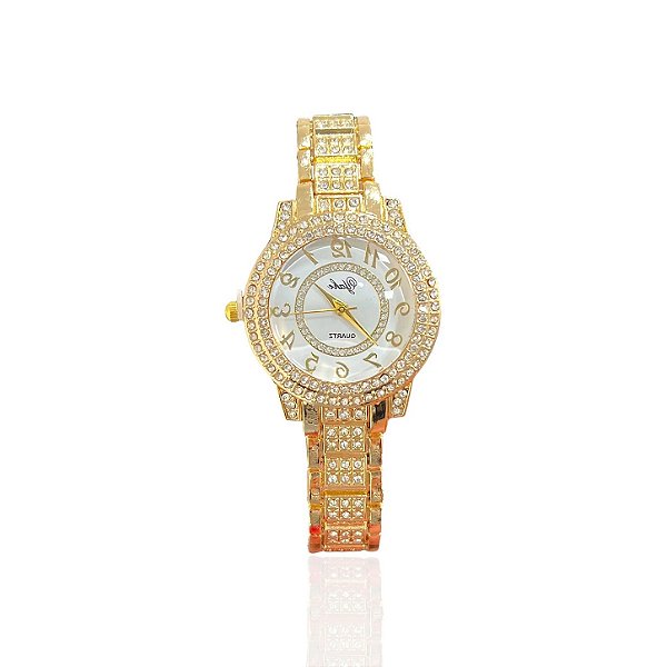 Relógio Aço Feminino Redondo Strass