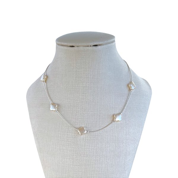 Choker Folheada Prata 925 Trevos Madrepérola
