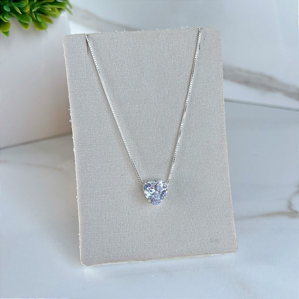 Colar Folheado Prata 925 Ponto de Luz Coração Passante