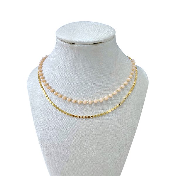 Choker Dupla Folheada Ouro 18k e Prata 925 Bolinhas Cristais
