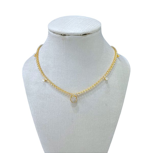 Choker Folheada Ouro 18k Riviera Mandala Cravejada