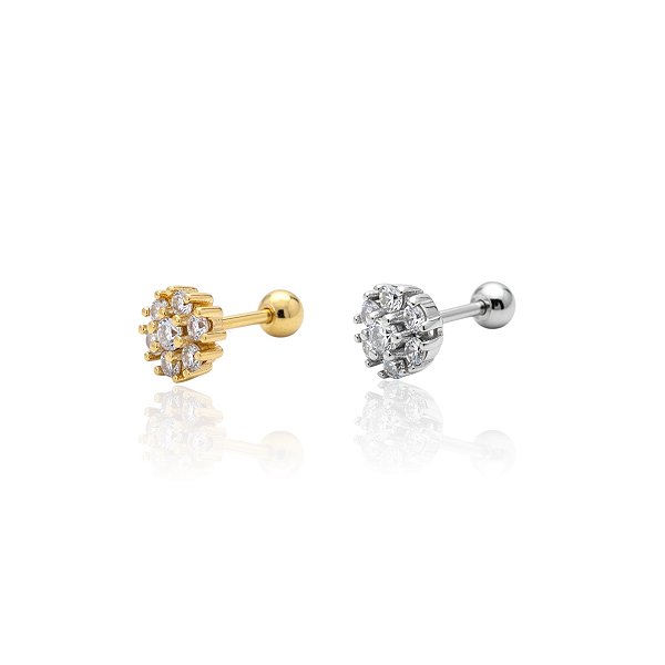 Piercing Aço Inoxidável Dourado e Prata Tragus Bolinha Cravejada