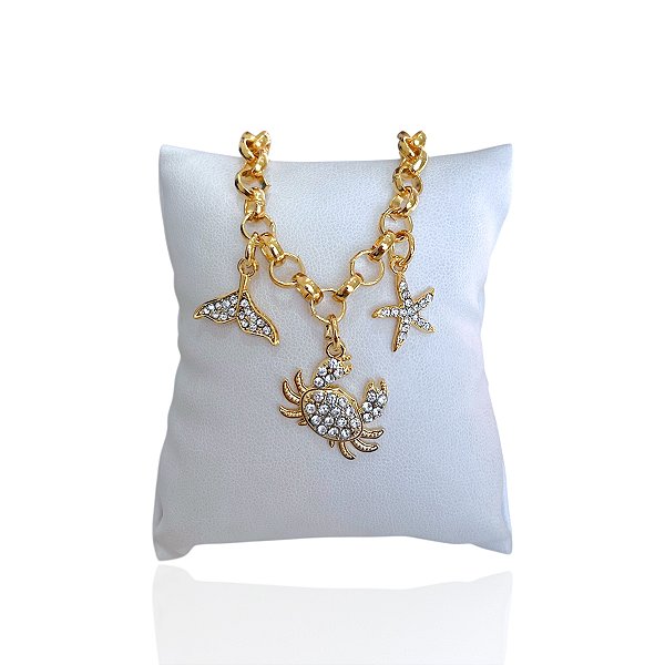 Pulseira Folheada Ouro 18k Elos Português Sereismo Cravejada