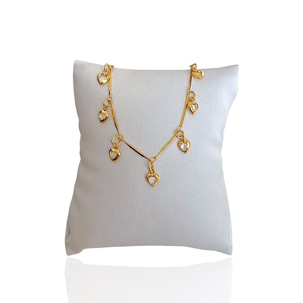 Pulseira Folheada Ouro 18k e Prata 925 Corações Cristais