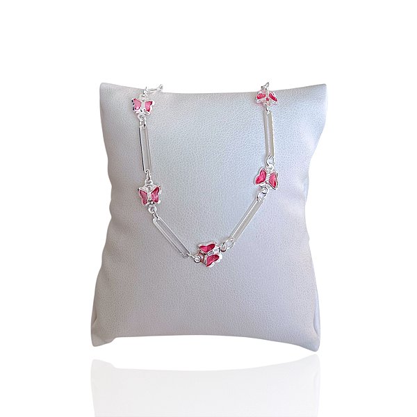 Pulseira Folheada Prata 925 Borboletas Cristais