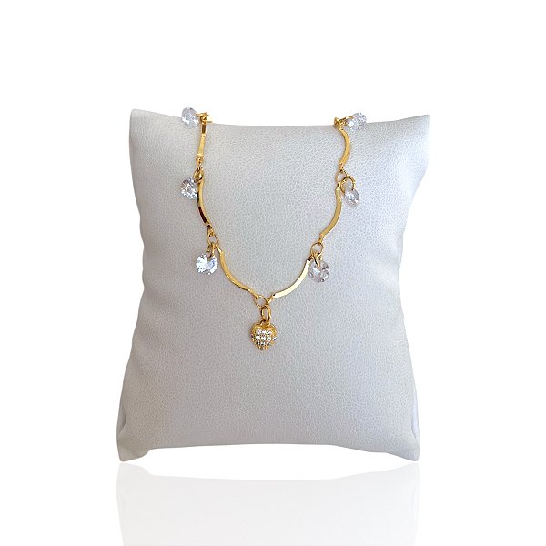 Pulseira Folheada Ouro 18k Coração Cravejado Ponto de Luz