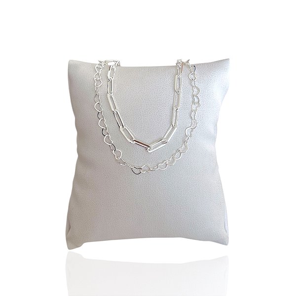 Pulseira Folheada Prata 925 Dupla Elos Corações
