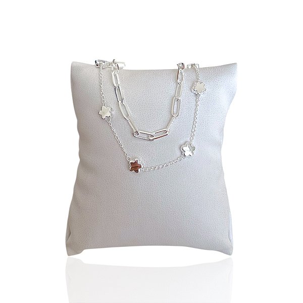 Pulseira Folheada Prata 925 Dupla Elos Flor