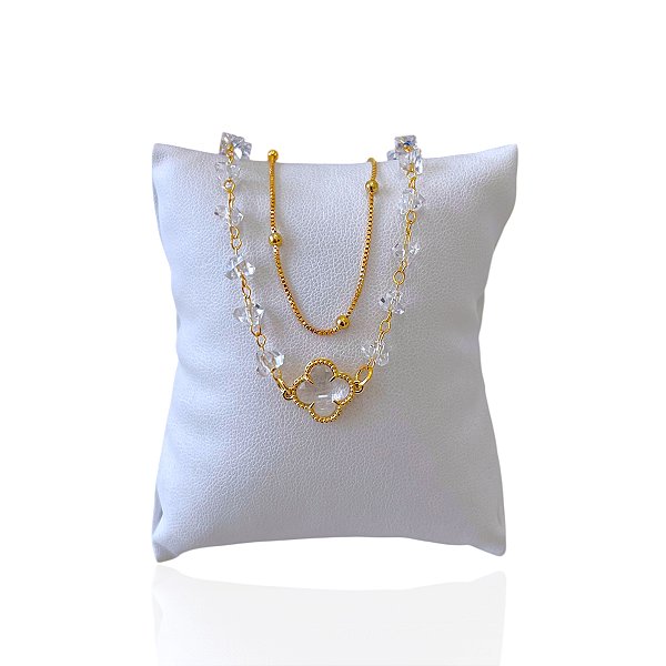 Pulseira Folheada Ouro 18k e Prata 925 Bolinhas Cristais Trevo