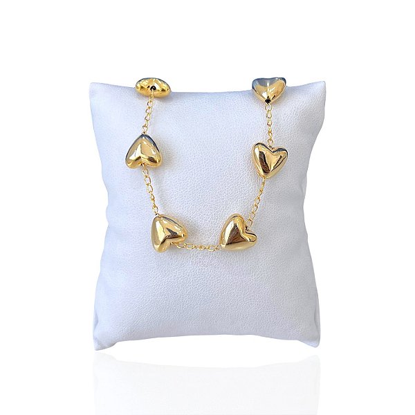 Pulseira Folheada Ouro 18k e Prata 925 Corações