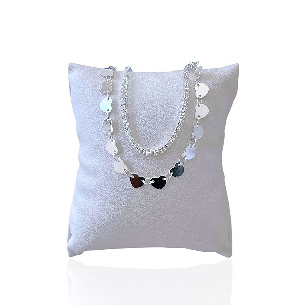 Pulseira Folheada Prata 925 Dupla Riviera Corações