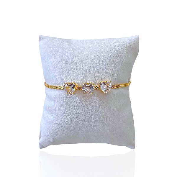 Pulseira Folheada Ouro 18k Corações Ponto de Luz
