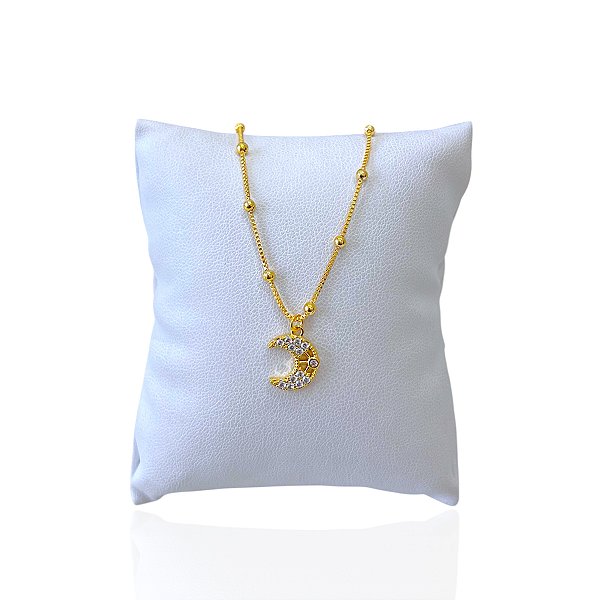 Pulseira Folheada Ouro 18k Bolinhas Lua Cravejada