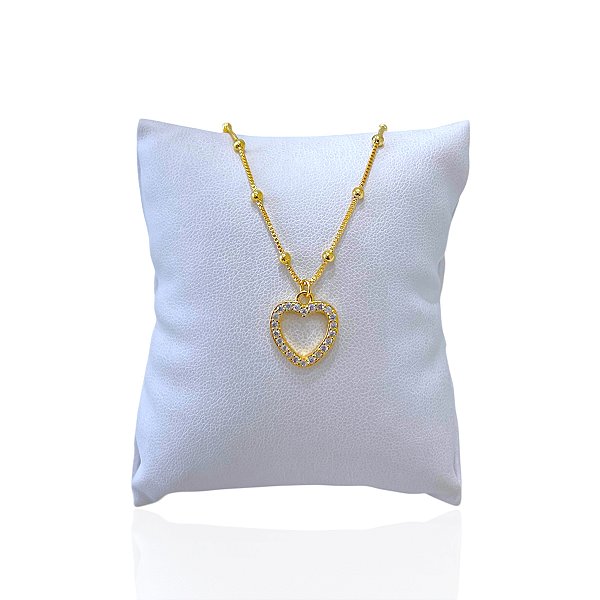 Pulseira Folheada Ouro 18k Bolinhas Coração Cravejado