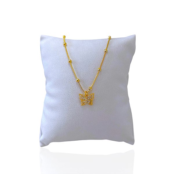 Pulseira Folheada Ouro 18k Bolinhas Borboleta Cravejada