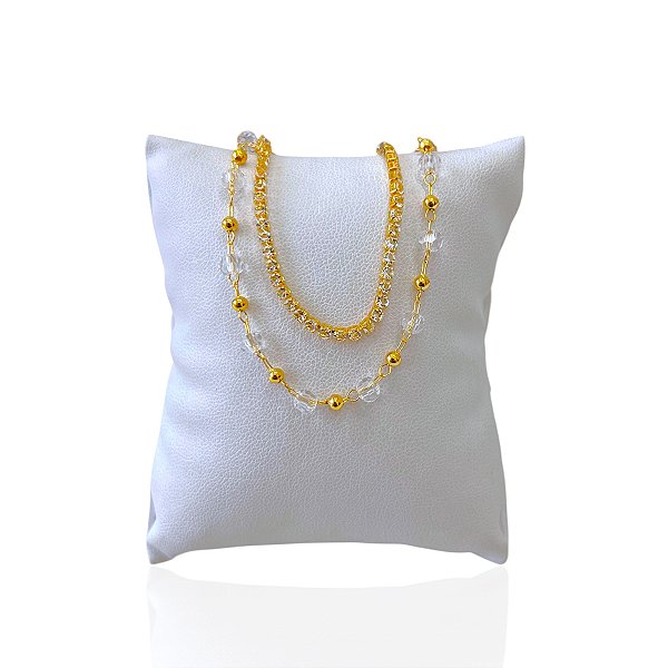 Pulseira Folheada Ouro 18k Dupla Riviera Bolinhas Cristais