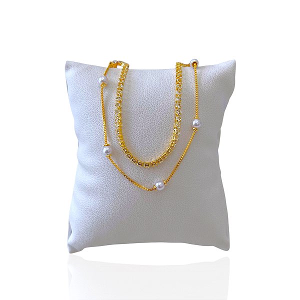 Pulseira Folheada Ouro 18k Dupla Riviera Bolinhas Pérolas