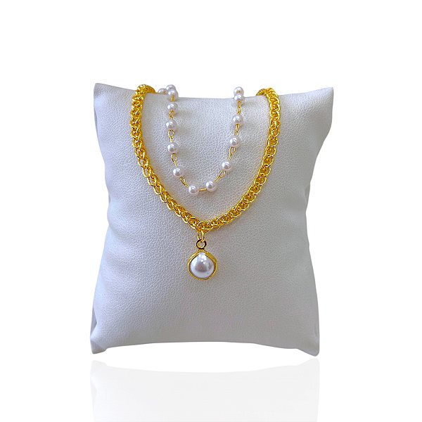 Pulseira Folheada Ouro 18k Dupla Elos trançado Bolinhas Pérolas