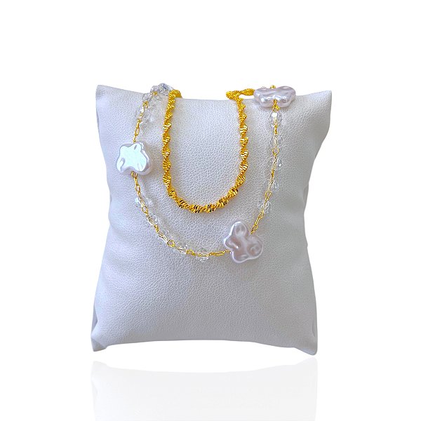 Pulseira Folheada Ouro 18k Dupla Torcida Borboletas Pérolas