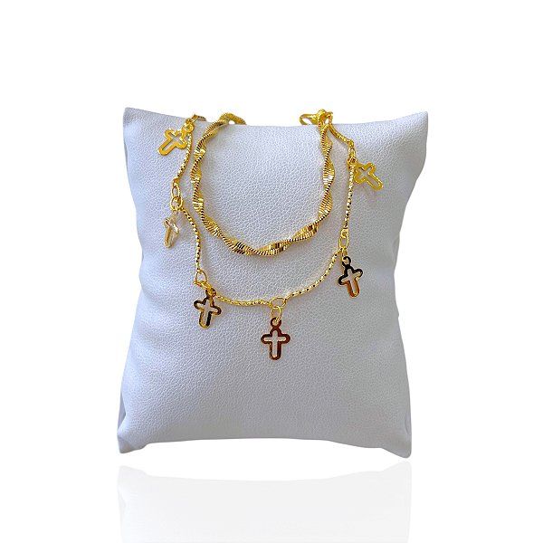 Pulseira Folheada Ouro 18k Dupla Torcida Cruz