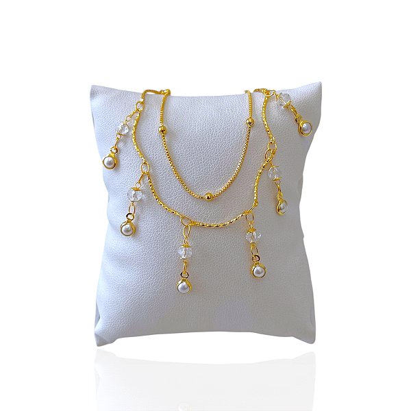 Pulseira Folheada Ouro 18k Dupla Bolinhas Ponto De Luz Pérolas