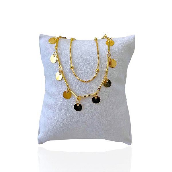 Pulseira Folheada Ouro 18k Dupla Bolinhas Discos