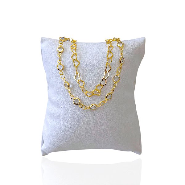 Pulseira Folheada Ouro 18k Dupla Elos Corações Ponto De Luz