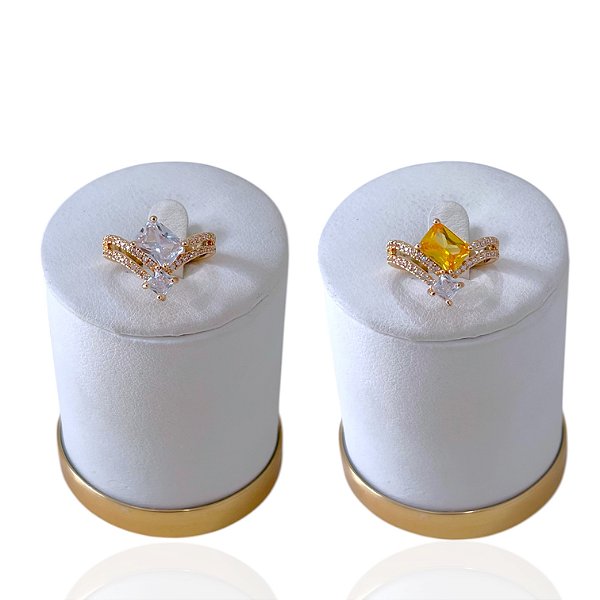 Anel Ajustável Bijuteria Dourado Quadrado Cravejado