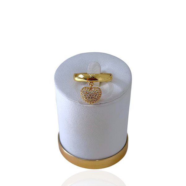 Anel Numeração Bijuteria Dourado Coração Cravejado