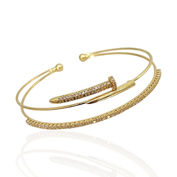 Bracelete Folheado Ouro 18k e Prata 925 Prego Cravejado