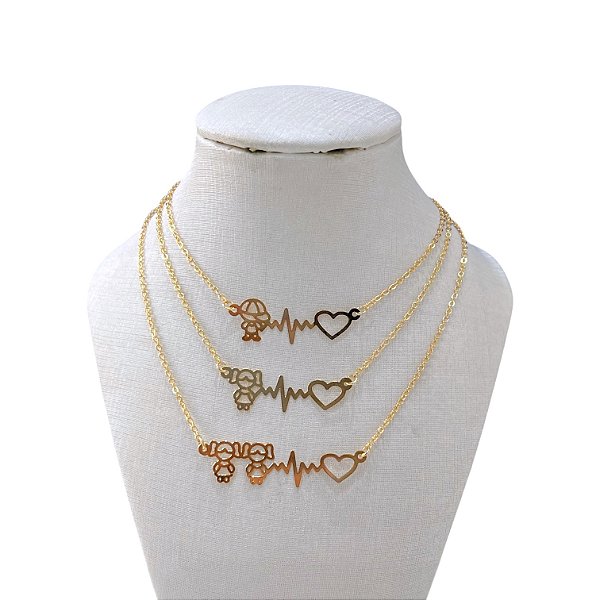 Colar Folheado Ouro 18k Filhos Batimentos cardíaco