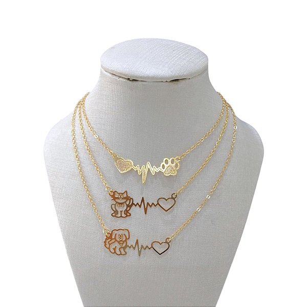 Colar Folheado Ouro 18k Batimentos cardíacos Pet