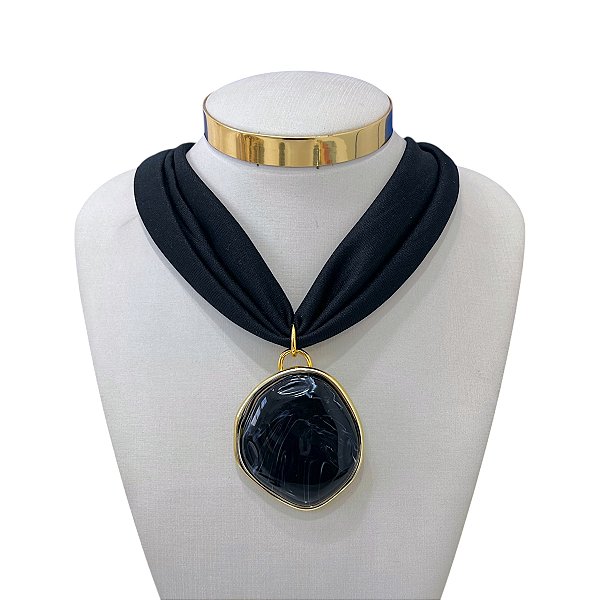 Colar Lenço Bijuteria Dourado Pedraria