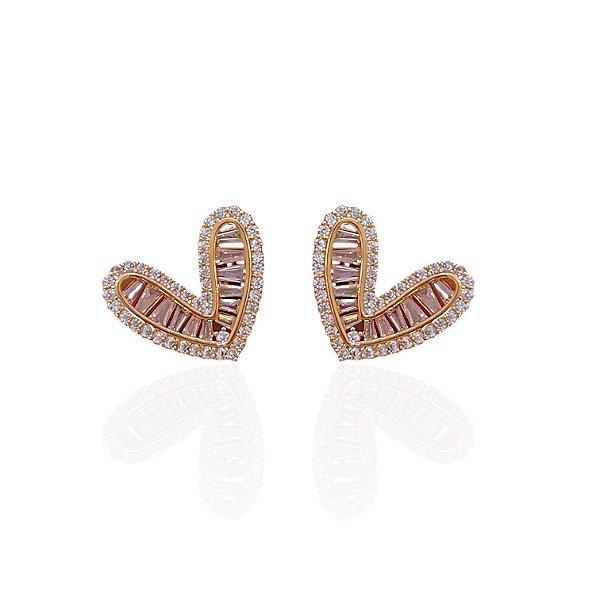 Brinco Folheado Ouro 18k e Prata 925 Coração Cravejado
