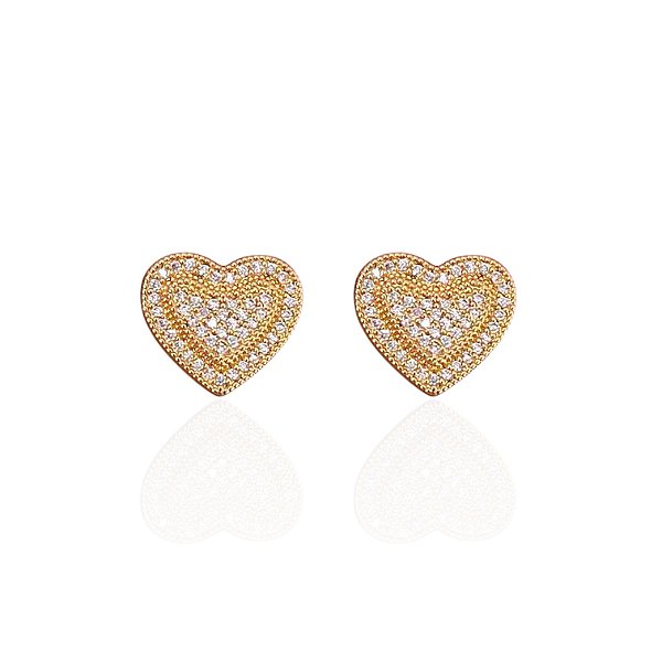 Brinco Folheado Ouro 18k e Prata 925 Coração Cravejado