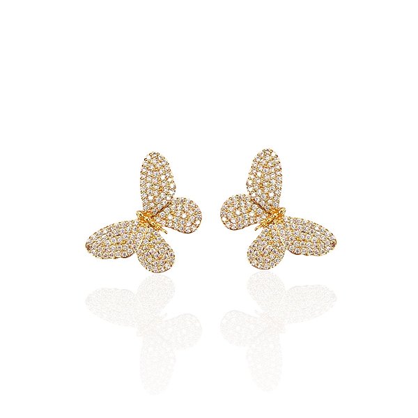 Brinco Folheado Ouro 18k e Prata 925 Borboleta Cravejada