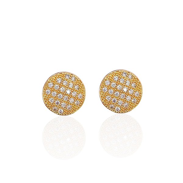 Brinco Folheado Ouro 18k e Prata 925 Redondo Cravejado