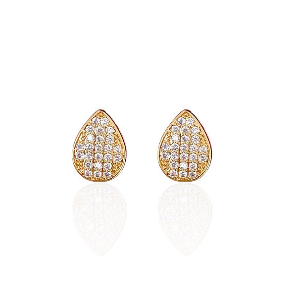 Brinco Folheado Ouro 18k e Prata 925 Gota Cravejada