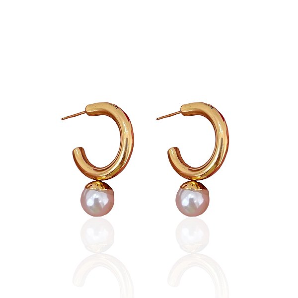 Brinco Folheado Ouro 18k Argola Pérola