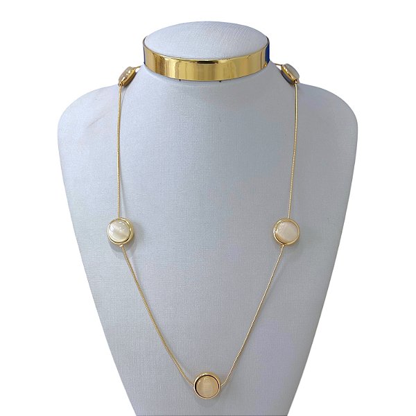 Colar Longo Folheado Ouro 18k e Prata 925 Malha Redondo Pedraria