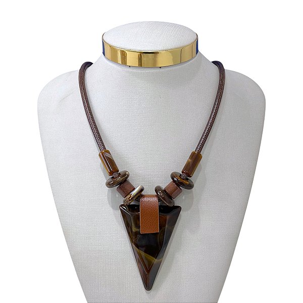 Colar Corda Bijuteria Dourado Triângulo Pedraria