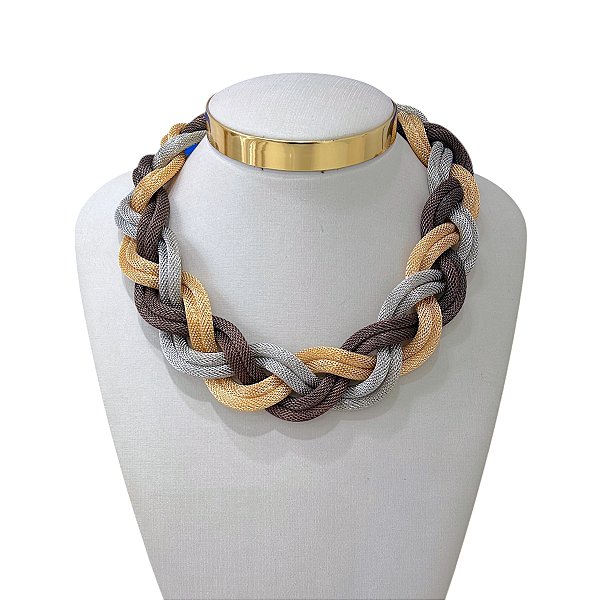 Colar Bijuteria Malha Trançada