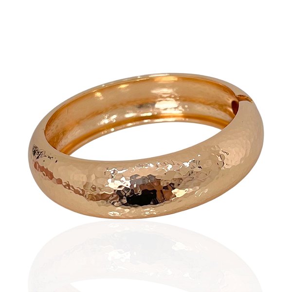 Bracelete Folheado Ouro 18k e Prata 925 Abaulado Trabalhado