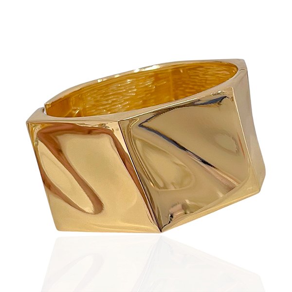 Bracelete Folheado Ouro 18k e Prata 925 Abaulado Sextavado Grande