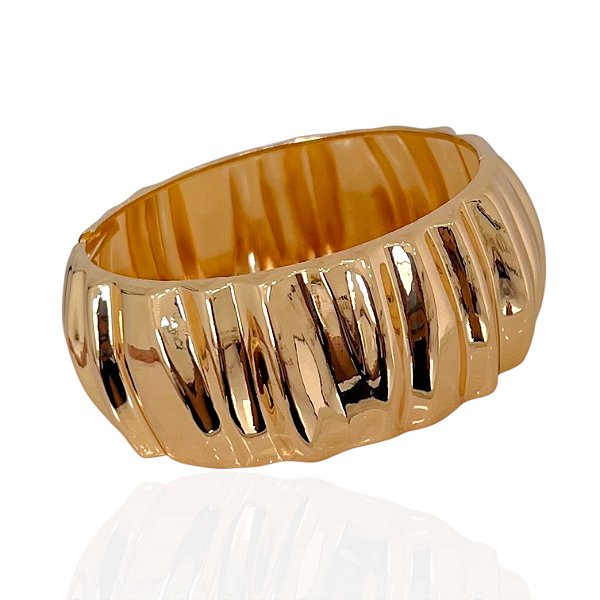 Bracelete Folheado Ouro 18k Abaulado Ondas Grande