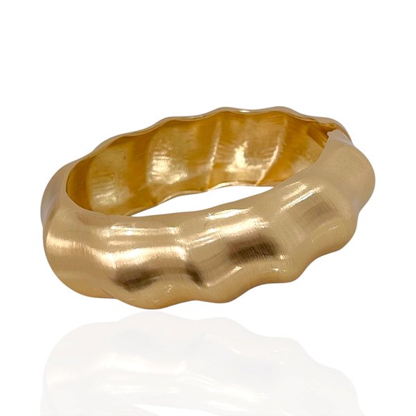 Bracelete Folheado Ouro 18k Abaulado Ondas Grande Fosco