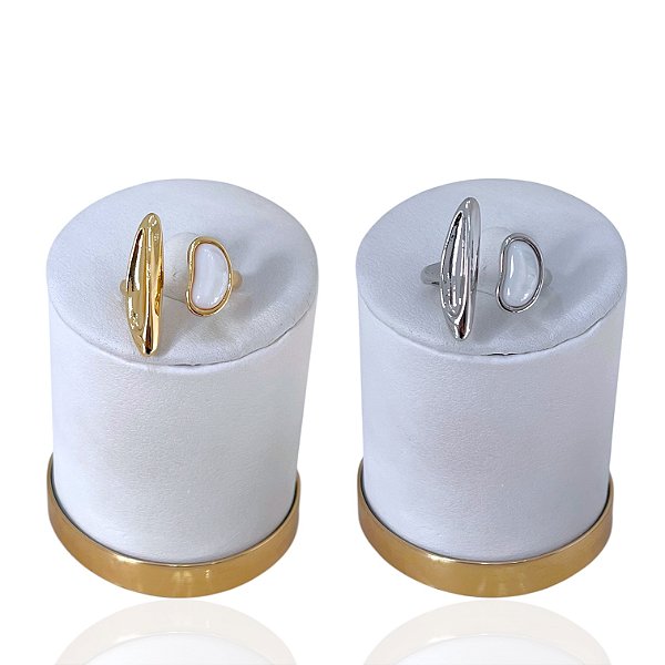 Anel Ajustável Bijuteria Dourado e Prata Madrepérola Palito